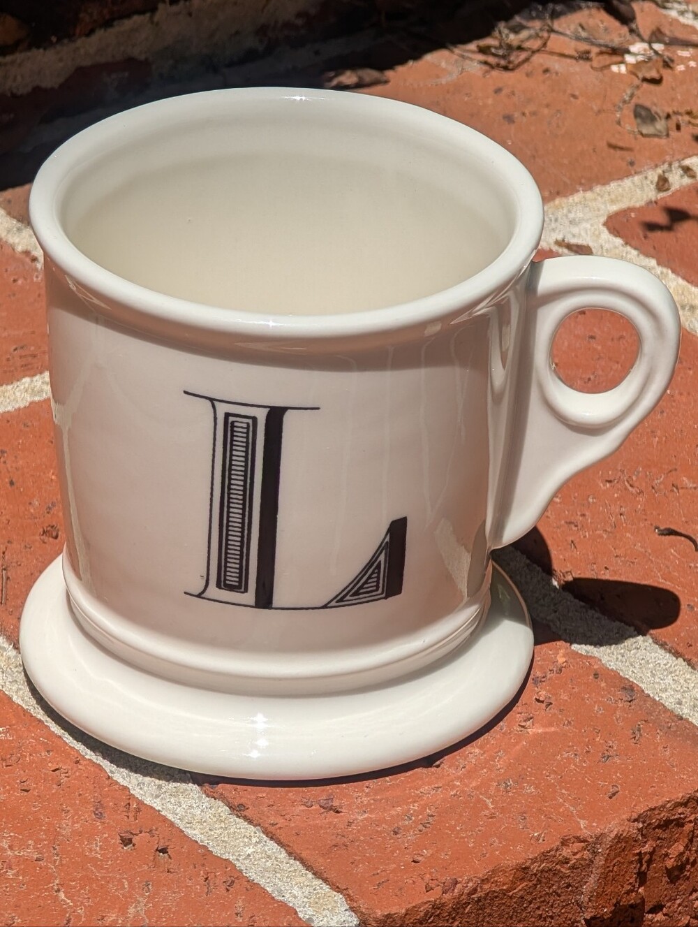 Anthropologie Coffee Mug Letter L Initial Monogram Black & White
